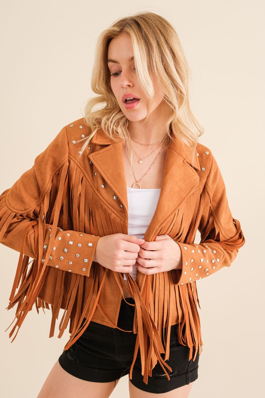 Studded Fringe Open Western Jacket